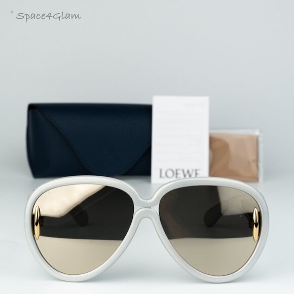 Loewe Women Sunglasses White Gold Mirror Pilot LW40132I 24C NEW AUTHENTIC - Picture 3 of 9